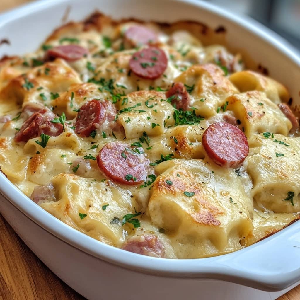 Crockpot Pierogi Casserole with Kielbasa