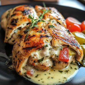 Grilled Stuffed Chicken with Cream Sauce