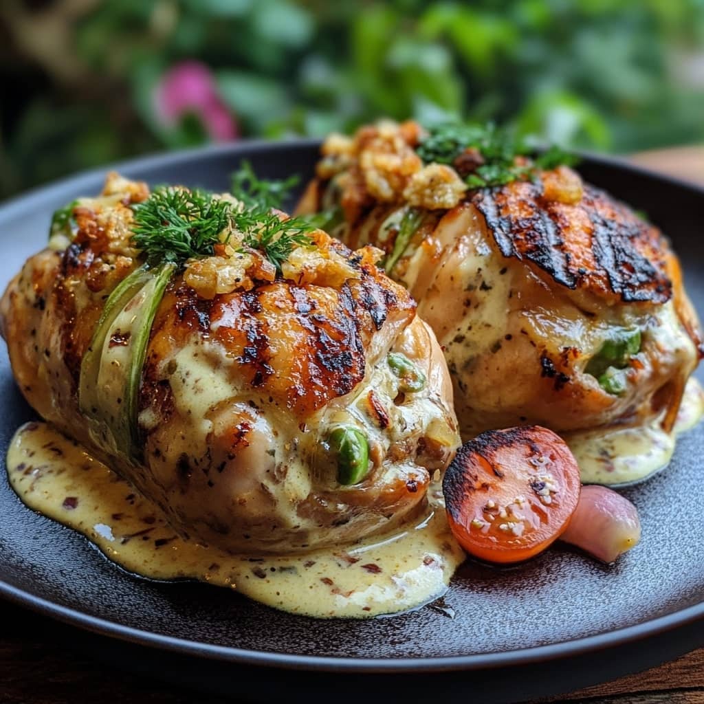 Grilled Stuffed Chicken with Cream Sauce