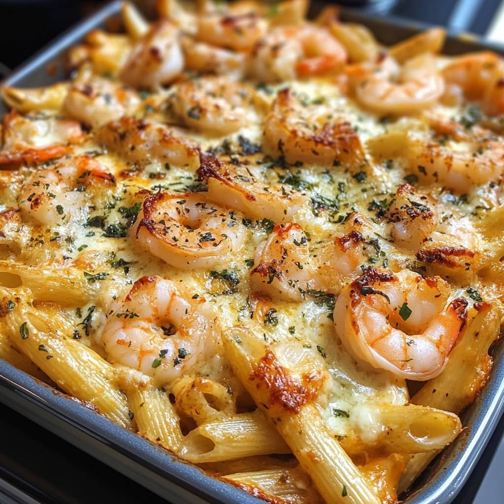 garlic shrimp pasta bake