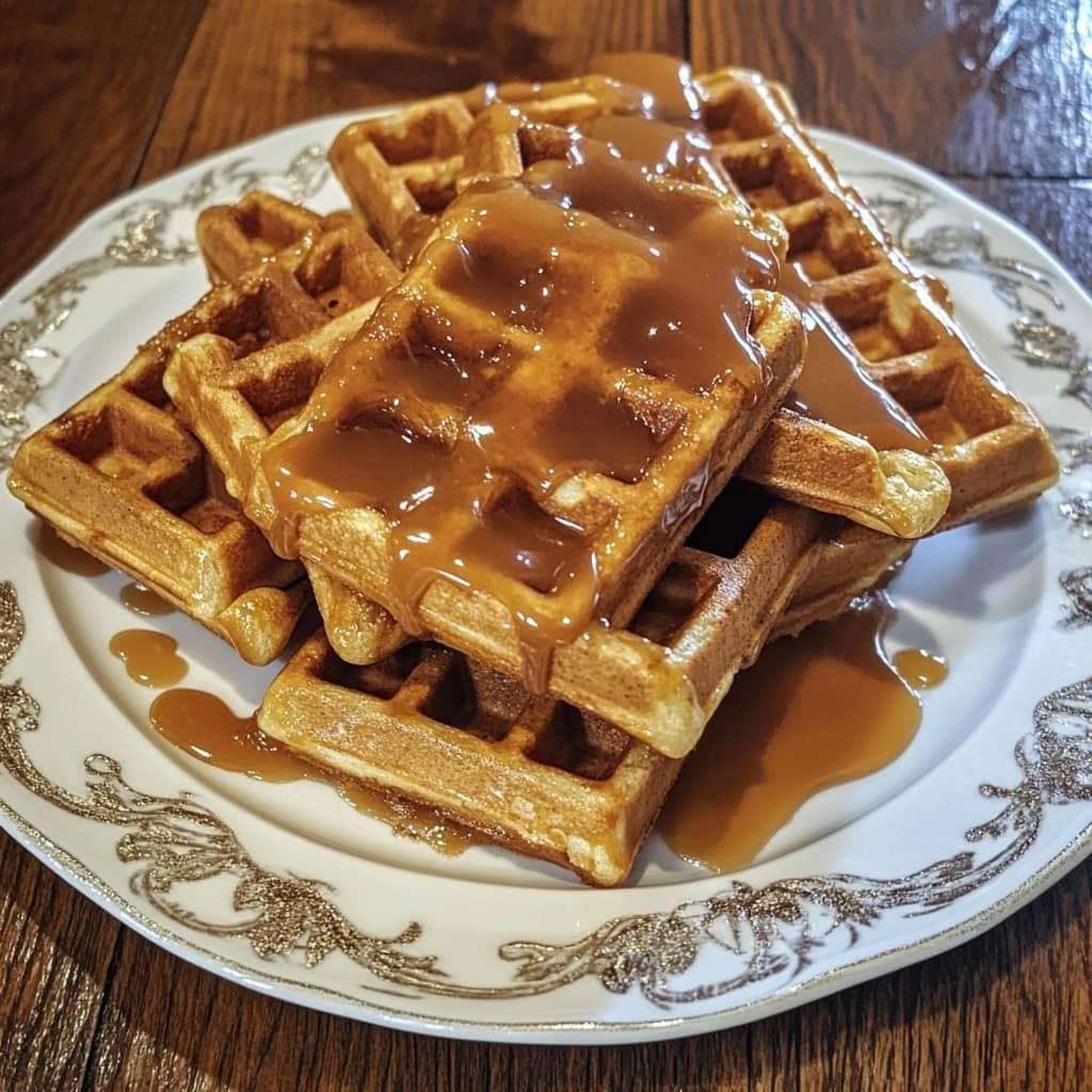 Churro waffles with salted caramel drizzle