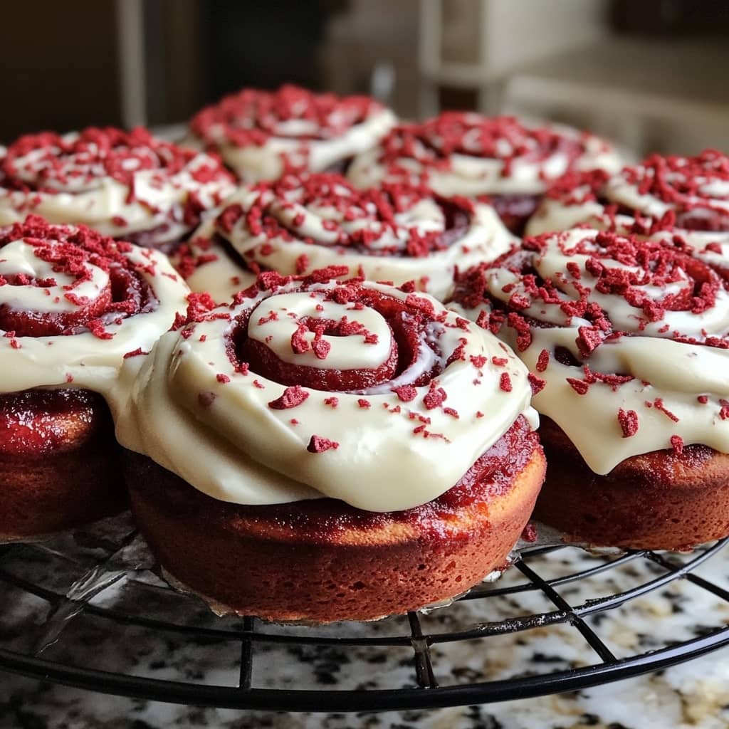 Red Velvet Cinnamon Rolls with Cream Cheese Frosting