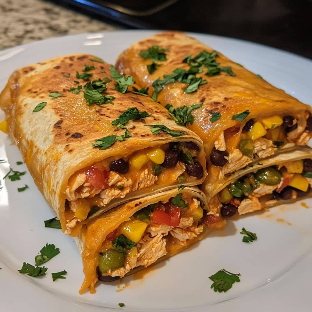 Seven Layer Chicken Burritos
