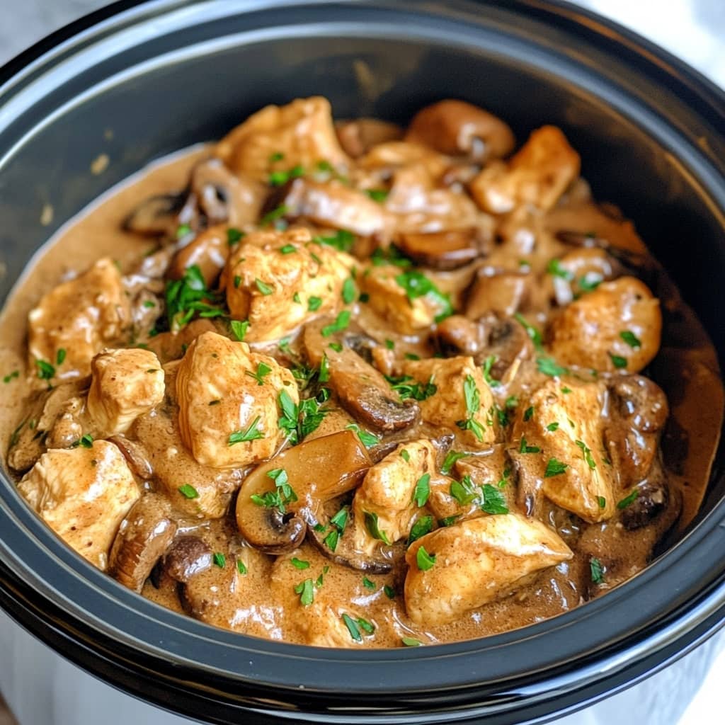 Slow Cooker Chicken and Mushroom Stroganoff