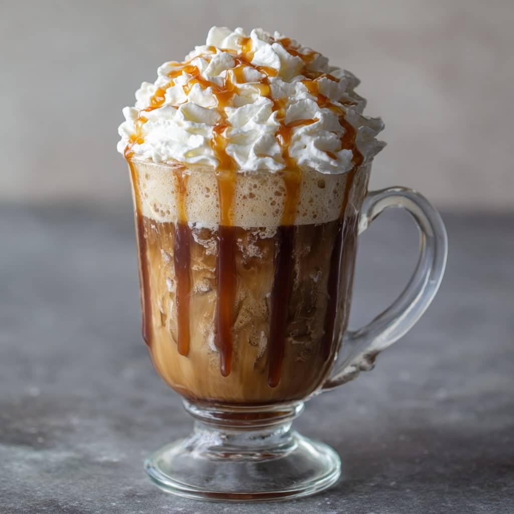 Caramel Iced Coffee with Whipped Cream Topping