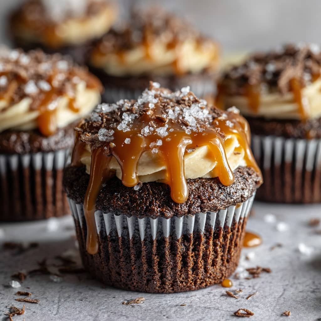 Gluten-Free Chocolate Cupcakes with Salted Caramel Drizzle