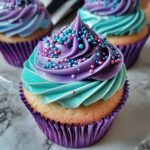 Mermaid Splash Cupcakes with Teal & Purple Waves Frosting