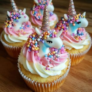 Unicorn Confetti Cupcakes with Sparkling Toppers