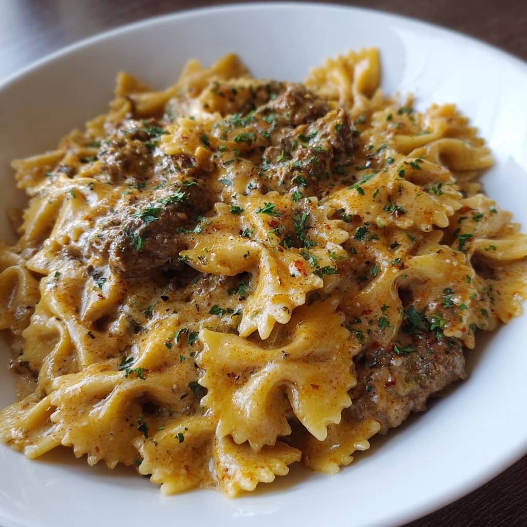Creamy Beef and Bowtie Pasta