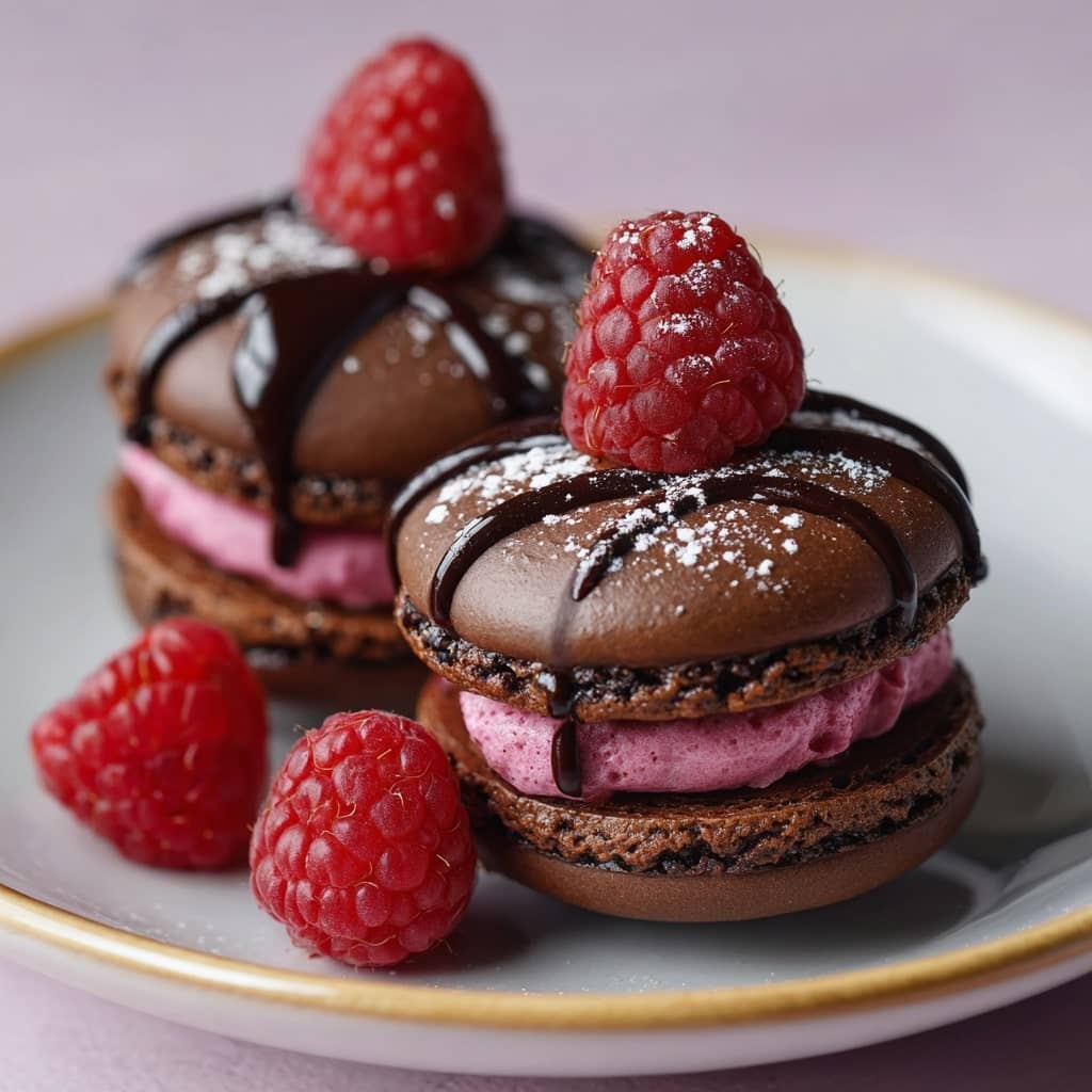 Dark Chocolate Raspberry Macarons