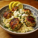 Greek Chicken Meatballs with Lemon Orzo