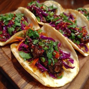 Korean BBQ Tacos with Purple Slaw
