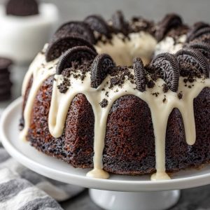 Moist Oreo Bundt Cake with Cream Cheese Glaze