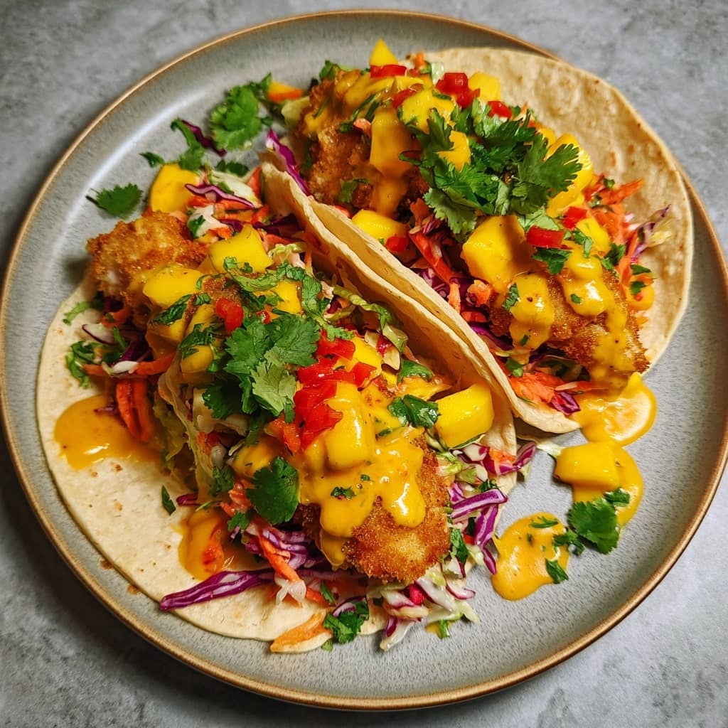 Tropical Fish Tacos with Mango Slaw