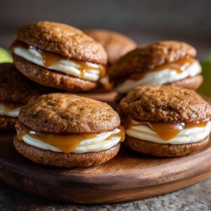 Apple Cider Whoopie Pie cookies with Caramel Filling