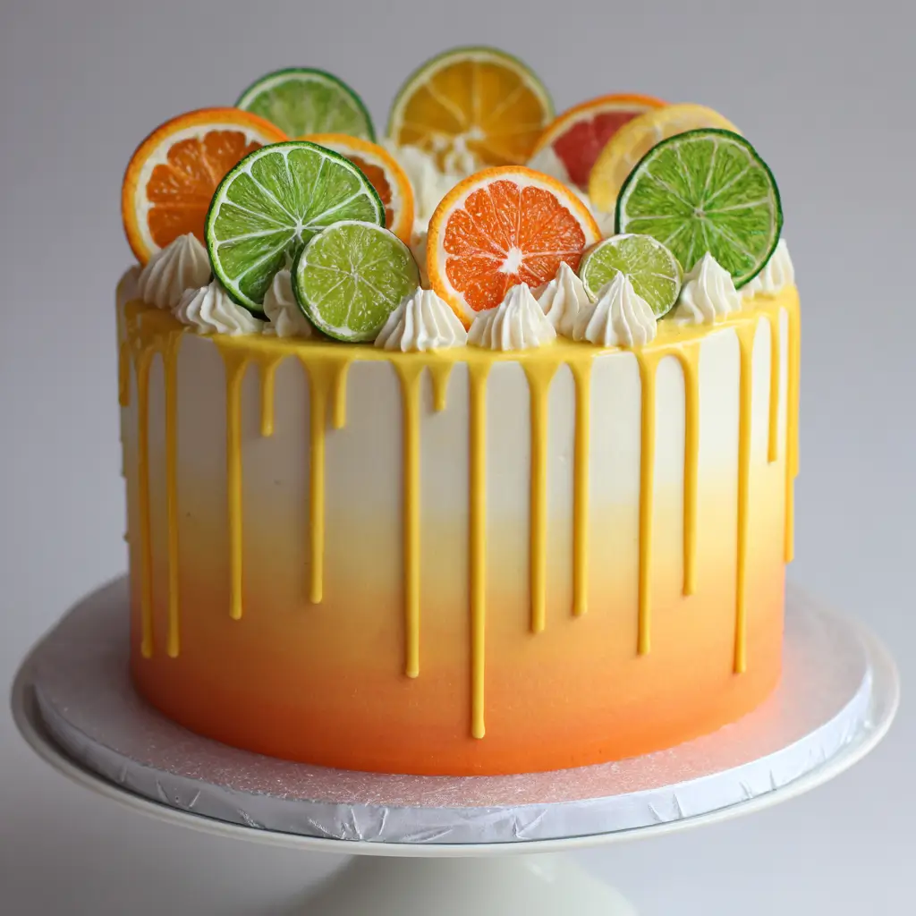 Bright Citrus Ombre Drip Cake