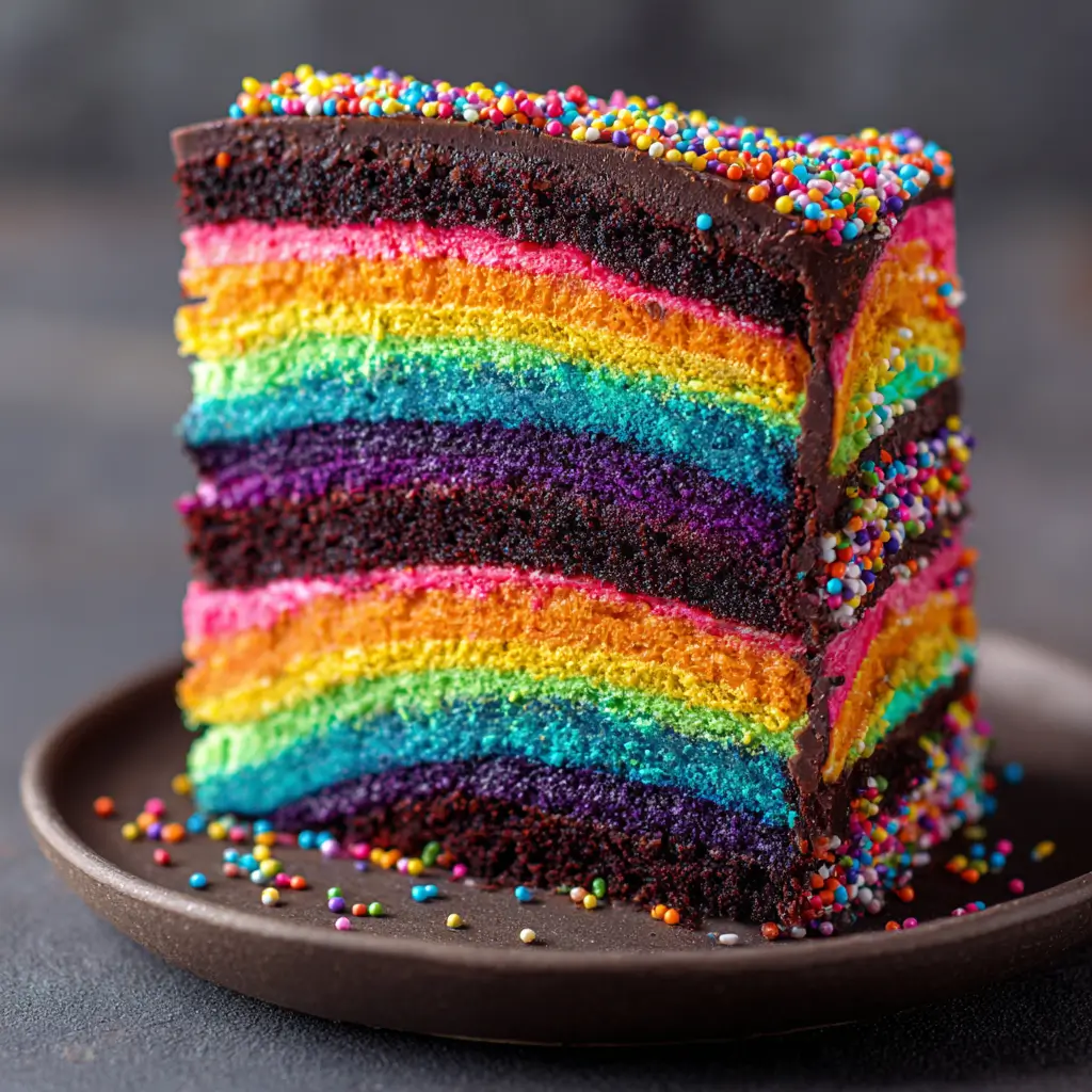 Neon Bright Rainbow Chocolate Cake