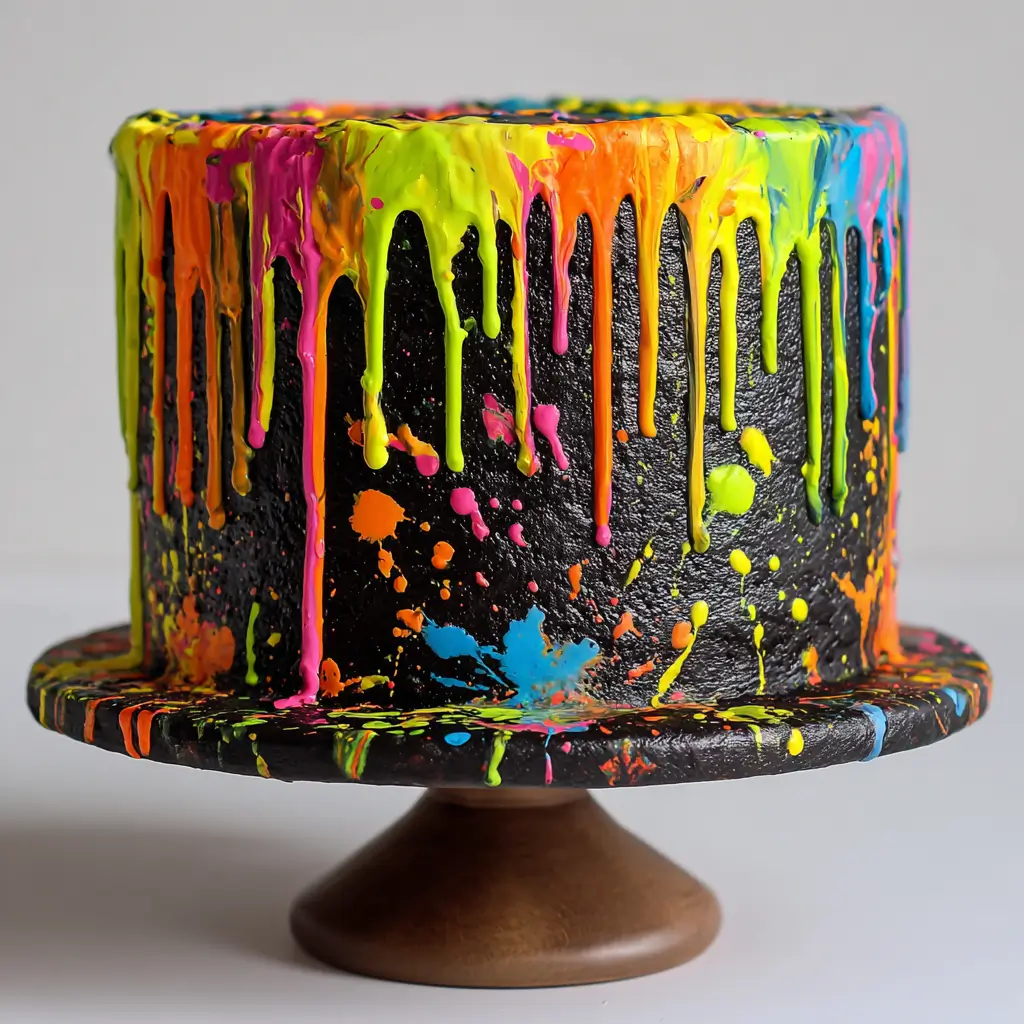 Neon Paint Splatter Cake Art