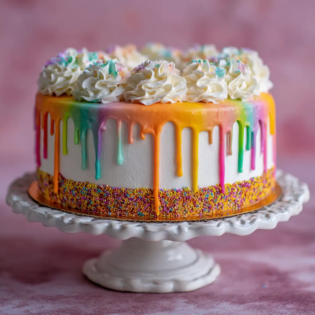 Neon Rainbow Drip Tres Leches Cake