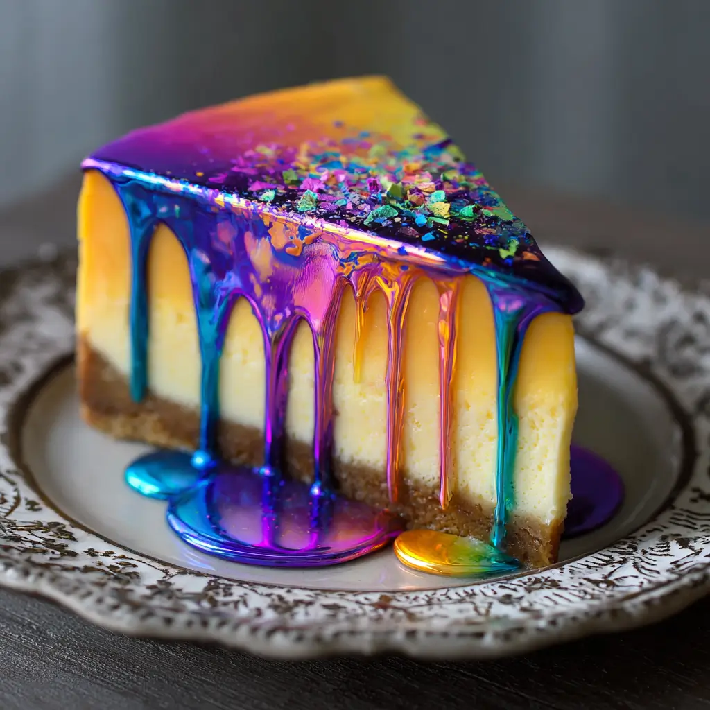 Neon Rainbow Mirror Glaze Cheesecake
