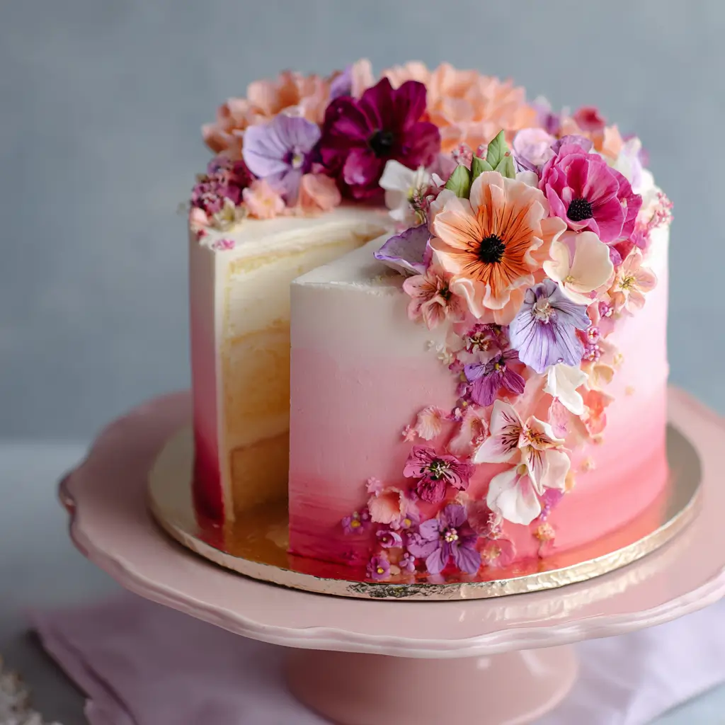 Ombre Floral Cake with Fresh Flowers