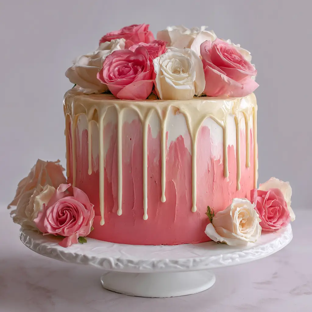 Ombre Rose Buttercream Cake with Drip Accents