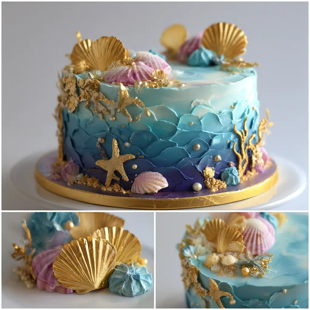 Ombre Sea-Ocean Cake with Mermaid Flair