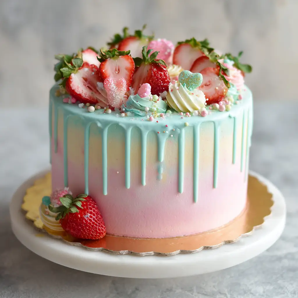 Pastel Drip Ombre Strawberry Cake