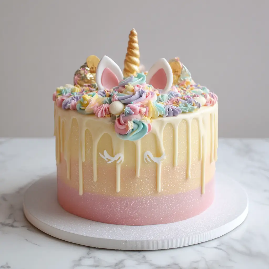 Pastel Ombre Drip Unicorn Cake