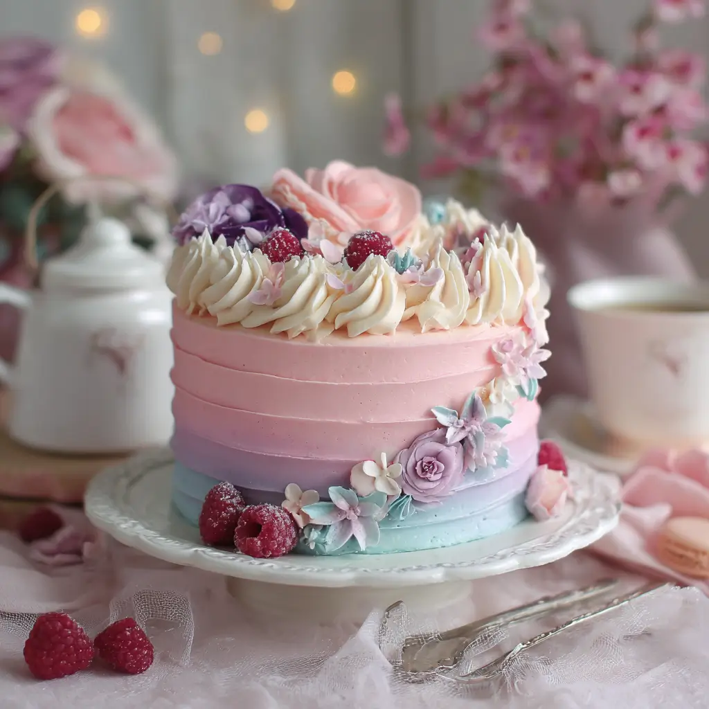 Pastel Ombre Raspberry Buttercream Cake