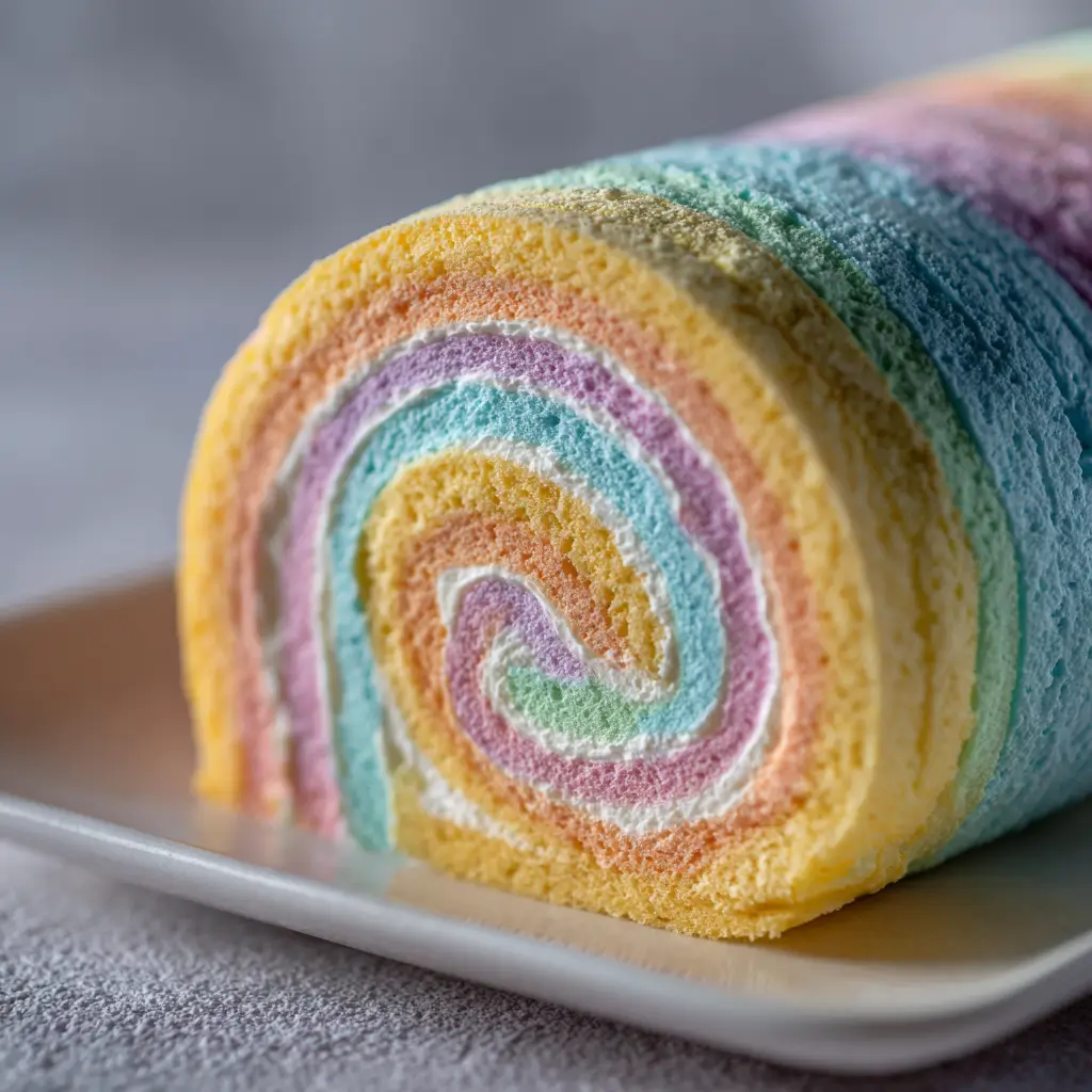 Pastel Rainbow Rolled Swiss Cake