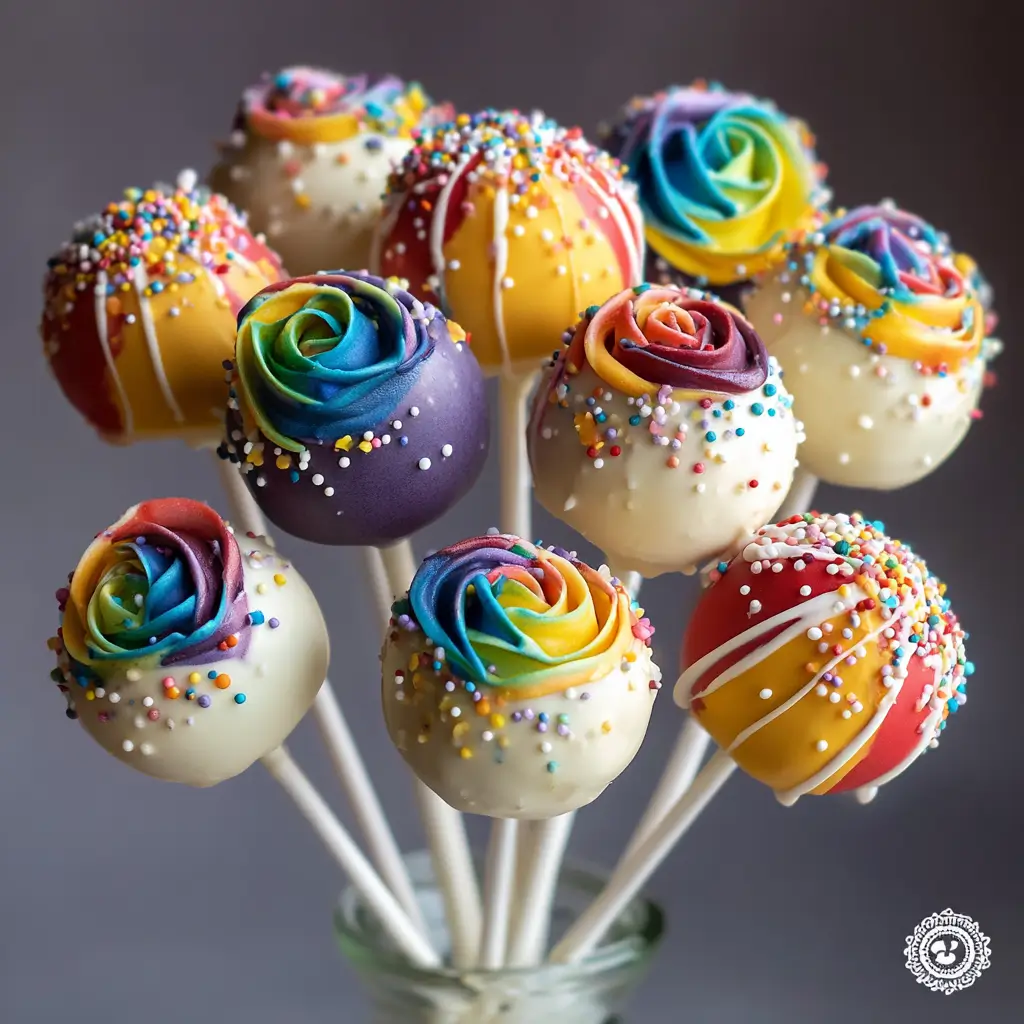 Rainbow Cake Pops in a Bouquet