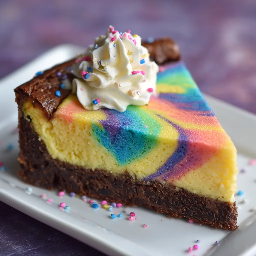 Rainbow Cheesecake Swirl Brownie Cake