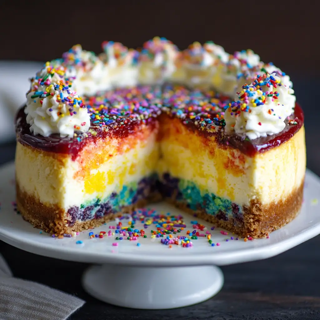 Rainbow Confetti Cheesecake Cake