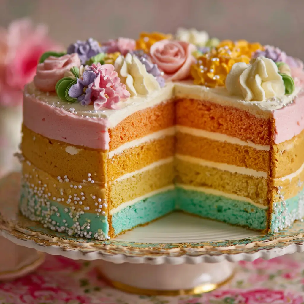 Rainbow Custard Layer Cake