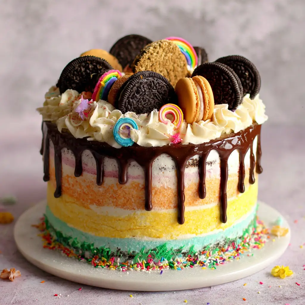 Rainbow Drip Cookies & Cream Cake