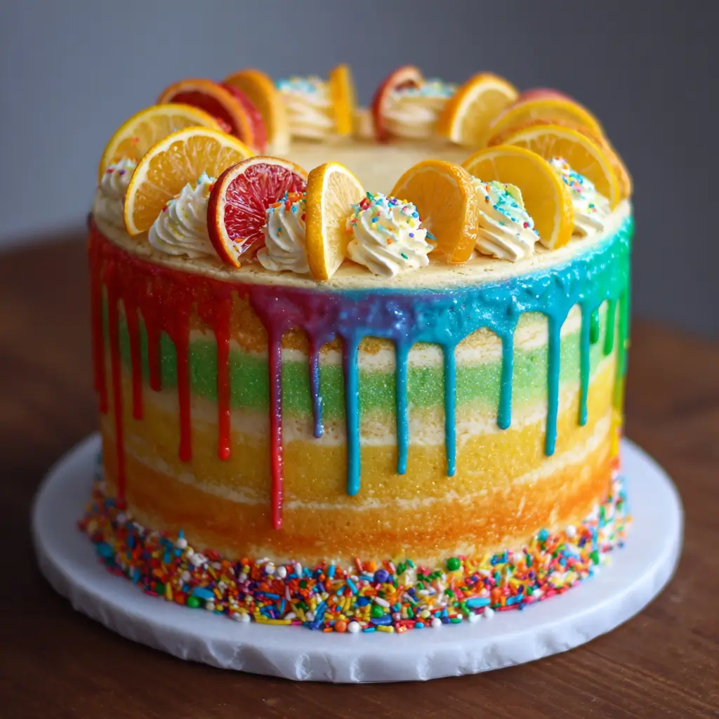 Rainbow Drip Lemon Citrus Cake