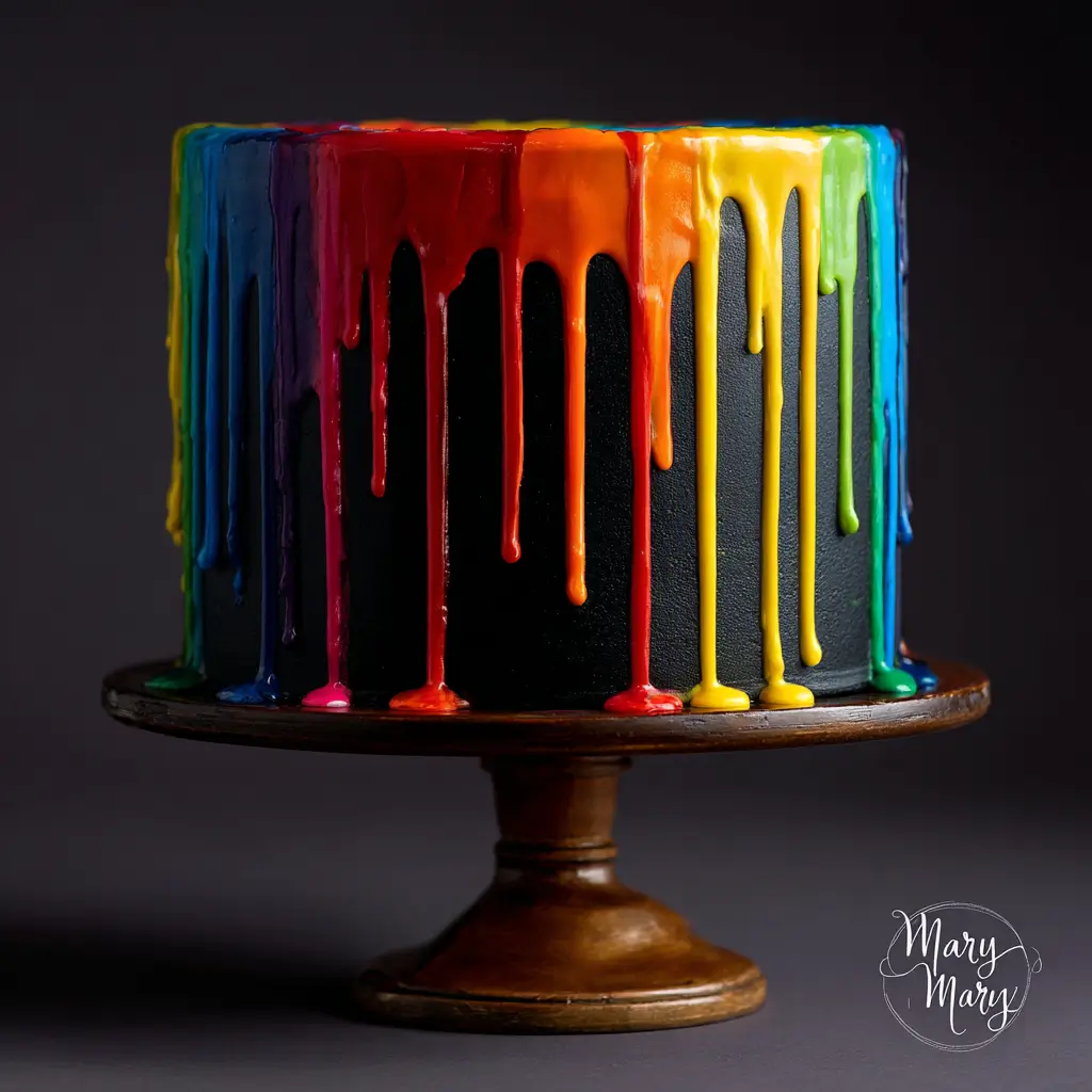 Rainbow Drip Over Chalkboard Cake Design