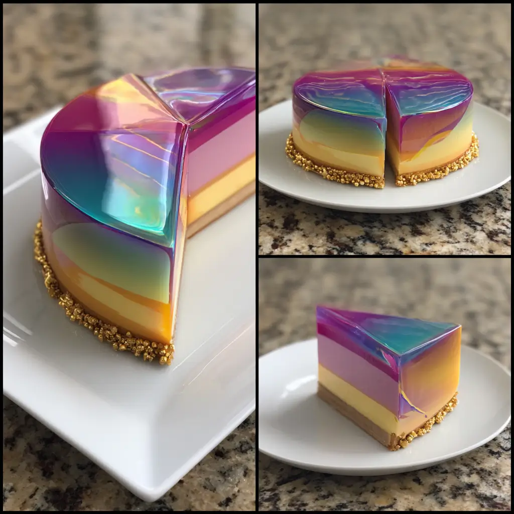 Rainbow Mousse Cake with Mirror Glaze