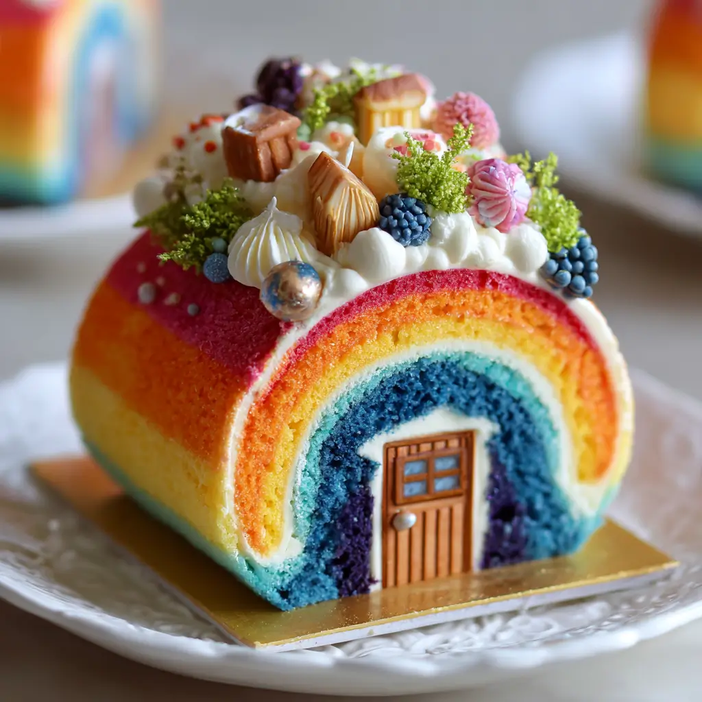 Rainbow Roll Cake with Swiss Buttercream