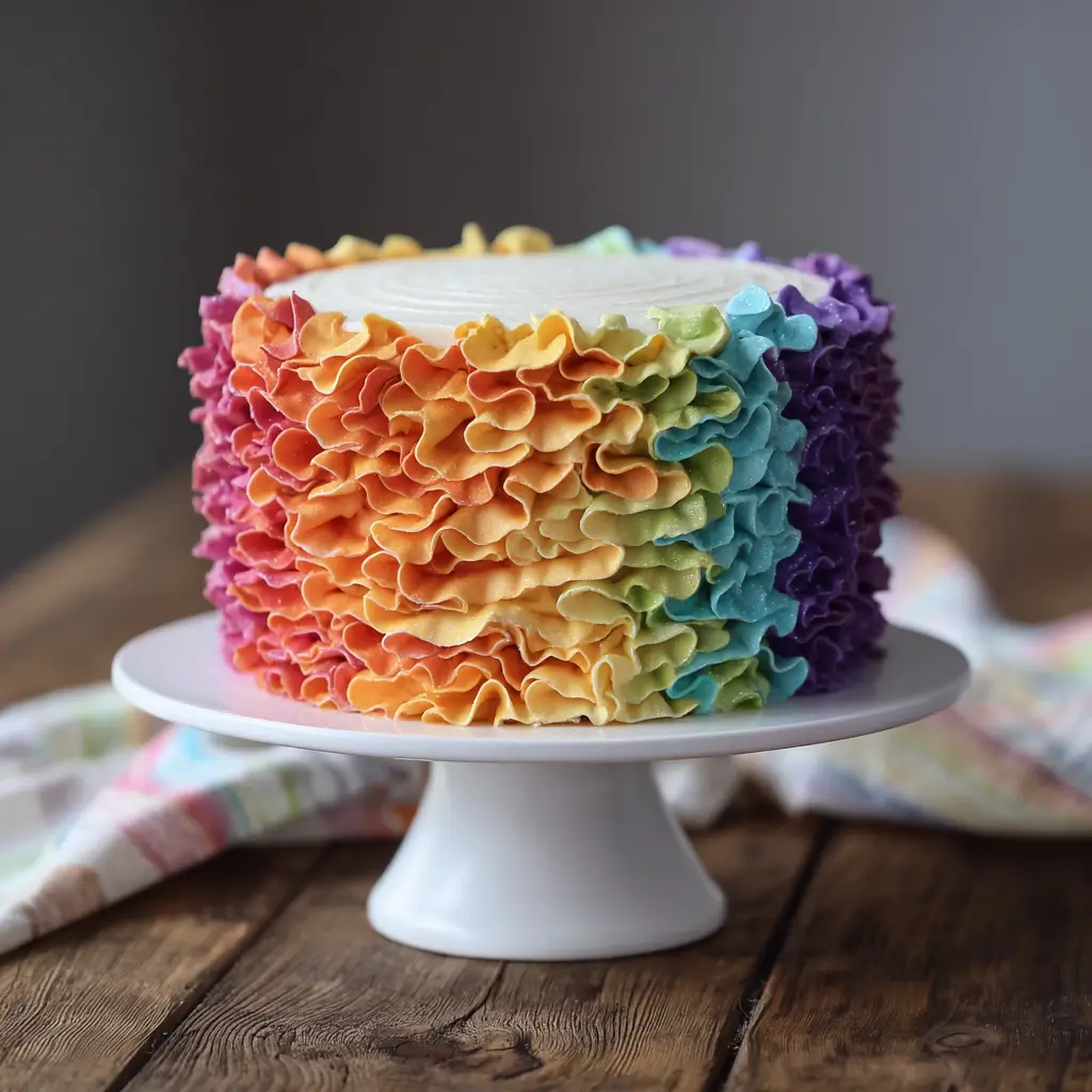 Rainbow Ruffle Buttercream Cake