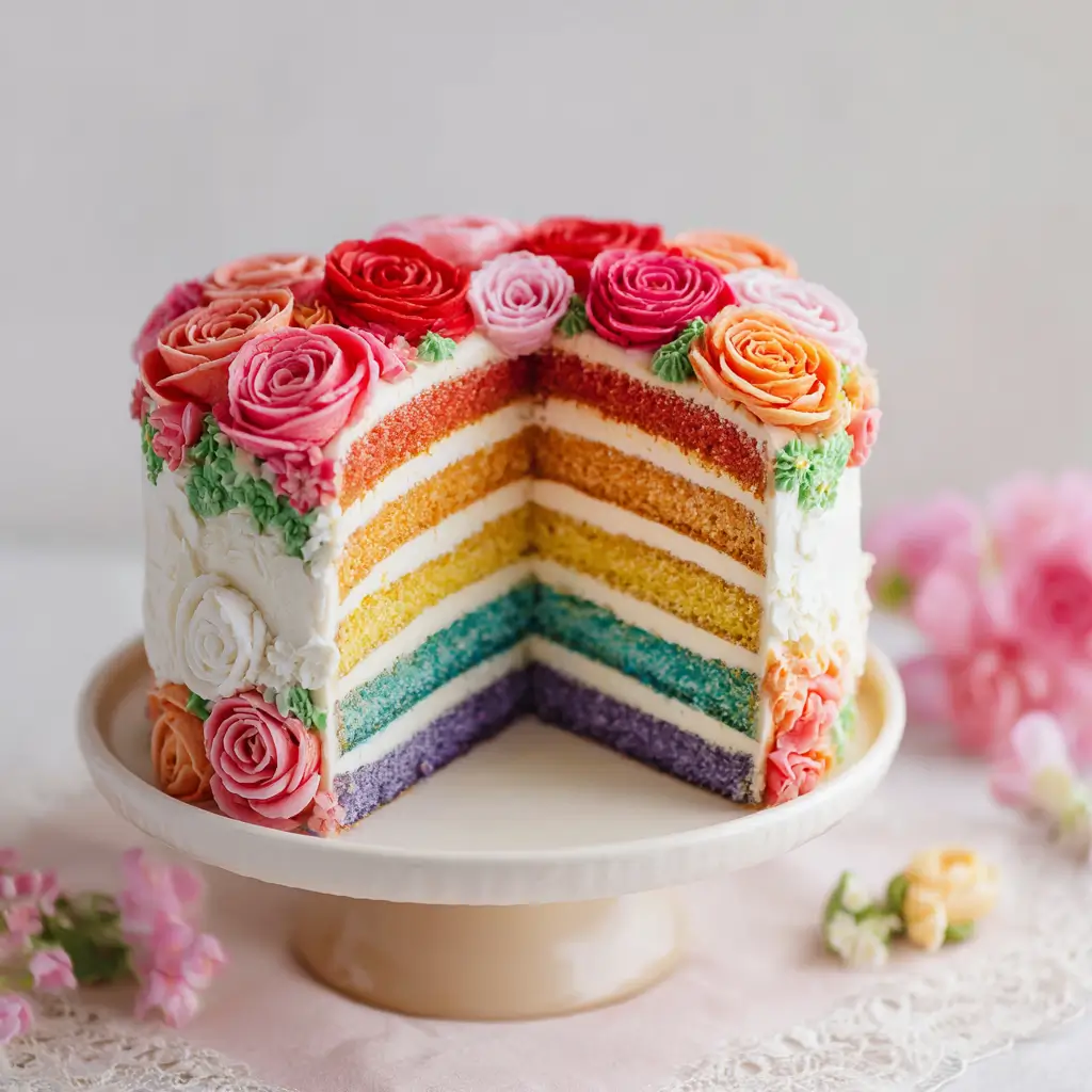 Rose Garden Rainbow Cake