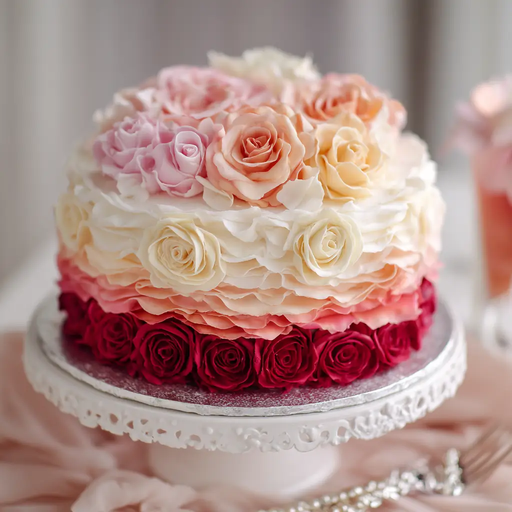 Ruffle Ombre Rose Garden Cake