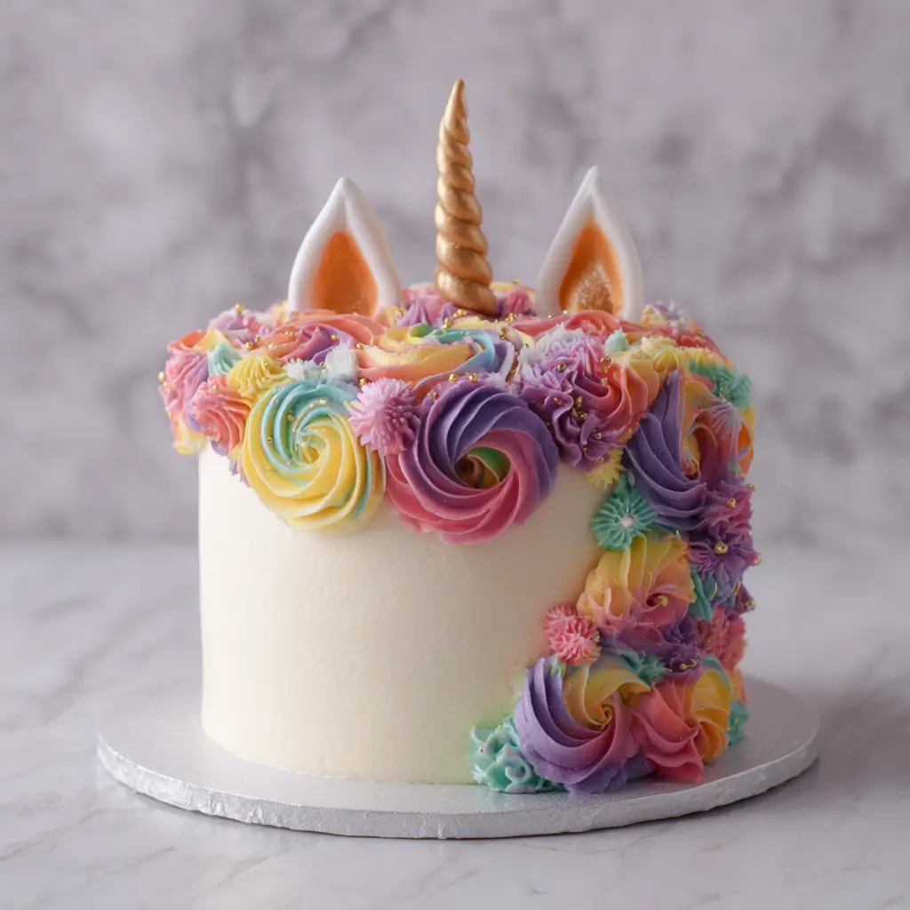 Unicorn Horn & Ears Rainbow Cake