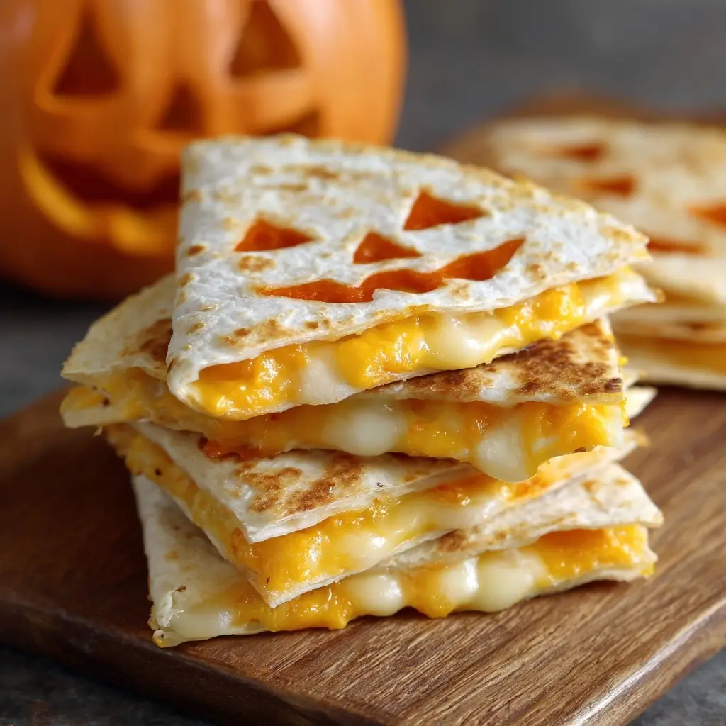 Easy Jack-o-lantern Cheese Quesadillas