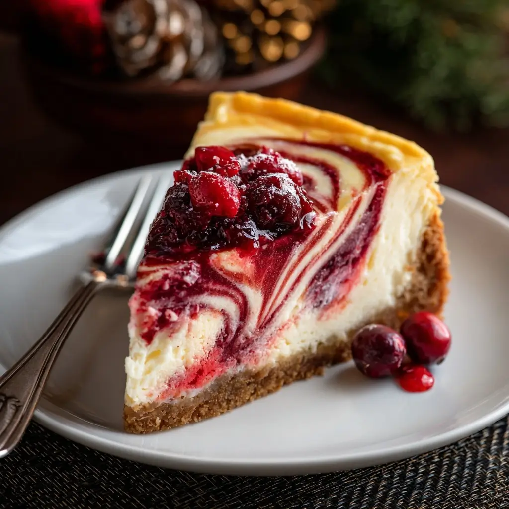 Holiday Cheesecake with Cranberry Swirl