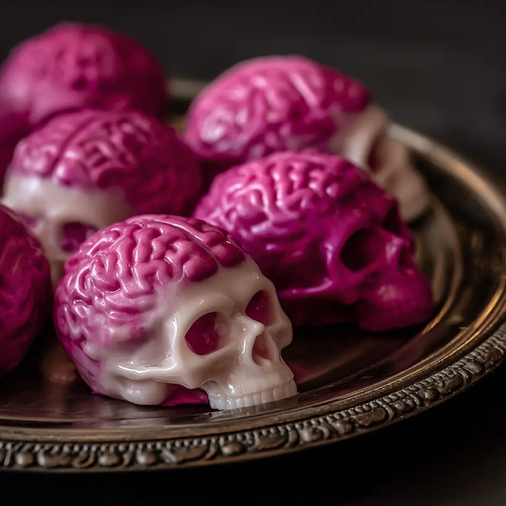 Pink Brain Mousse in White Chocolate Skulls