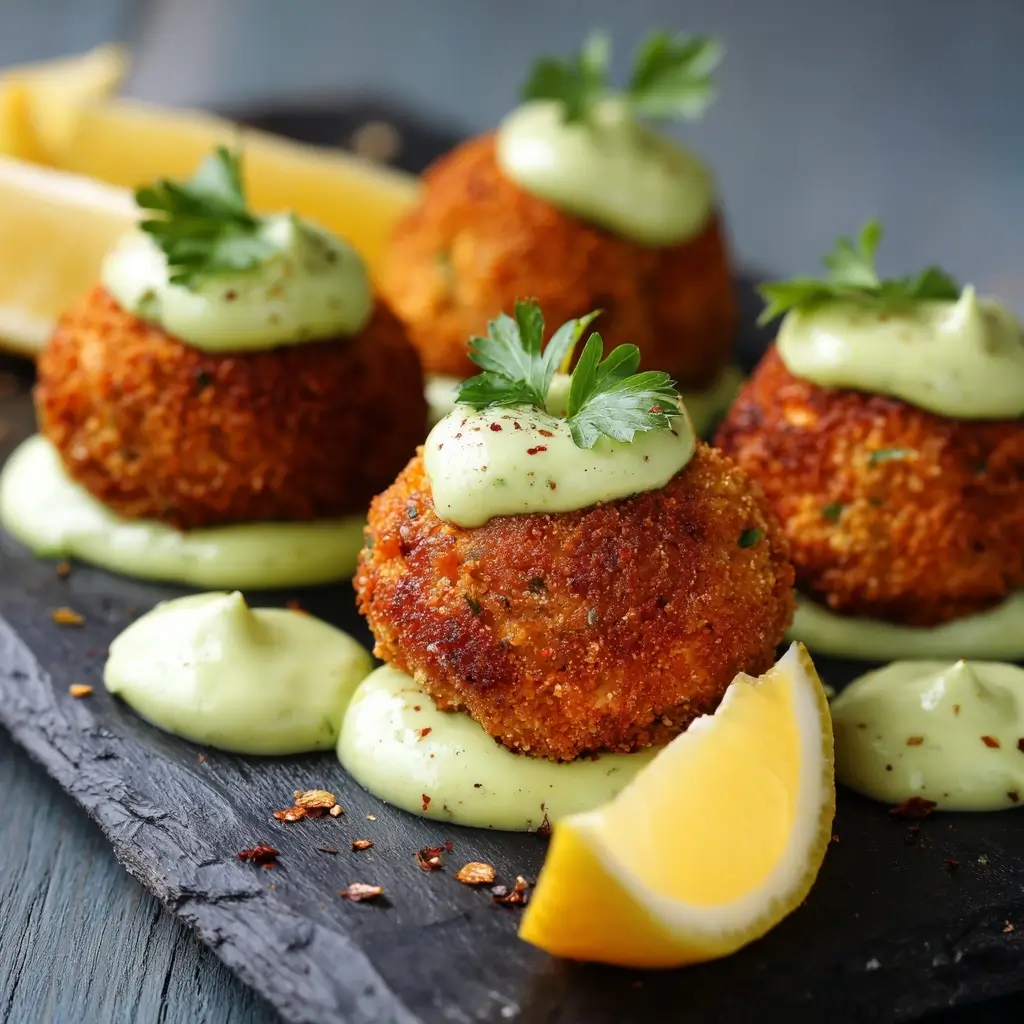 Salmon Balls with Creamy Avocado Sauce: Baked Salmon Balls with Creamy Avocado Sauce