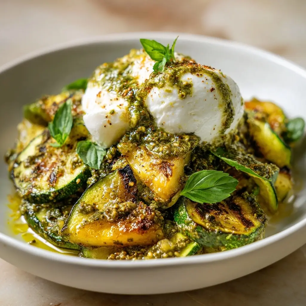 Smashed Zucchini with Pesto & Burrata