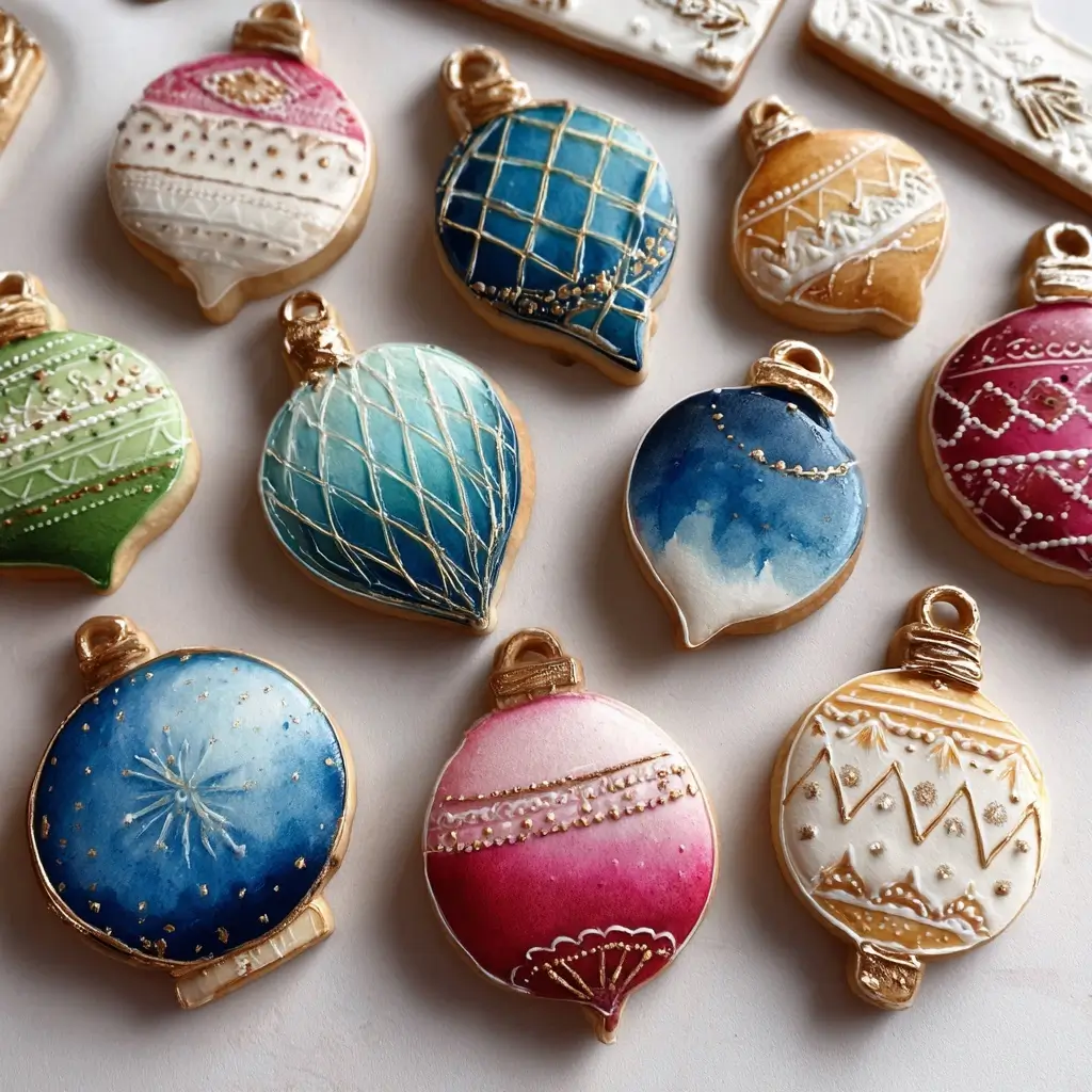 Watercolor Christmas Ornament Cookies
